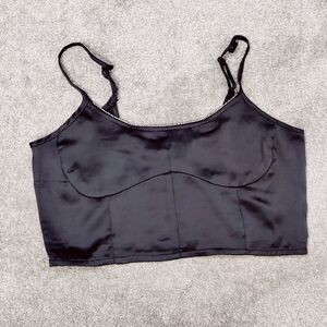 House of Harlow 1960 Black Satin Crop Top Size Large NEW Smocked Party Evening